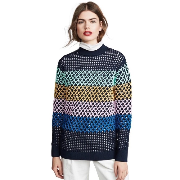 Tibi $475 Striped Crochet Knit Sweater Tunic Pullover High End Size Small - Picture 1 of 9